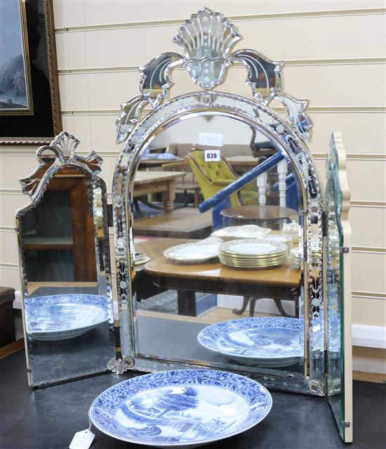 A Venetian style triptych Mirror, H.80cm